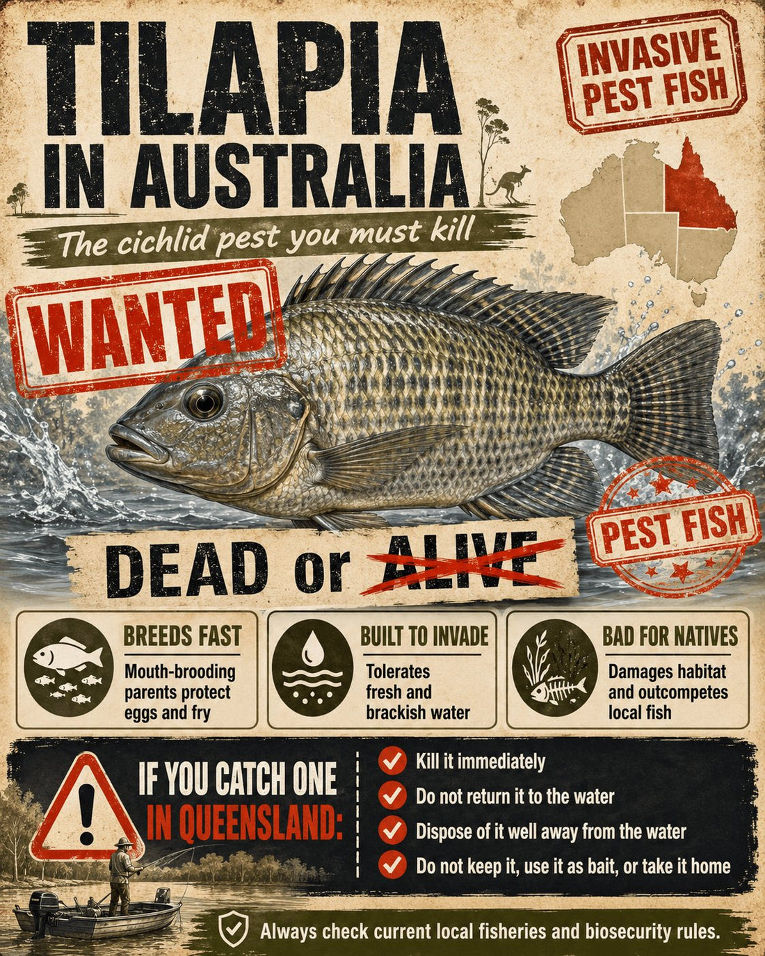 Tilapia illustration — invasive tilapia in Australia