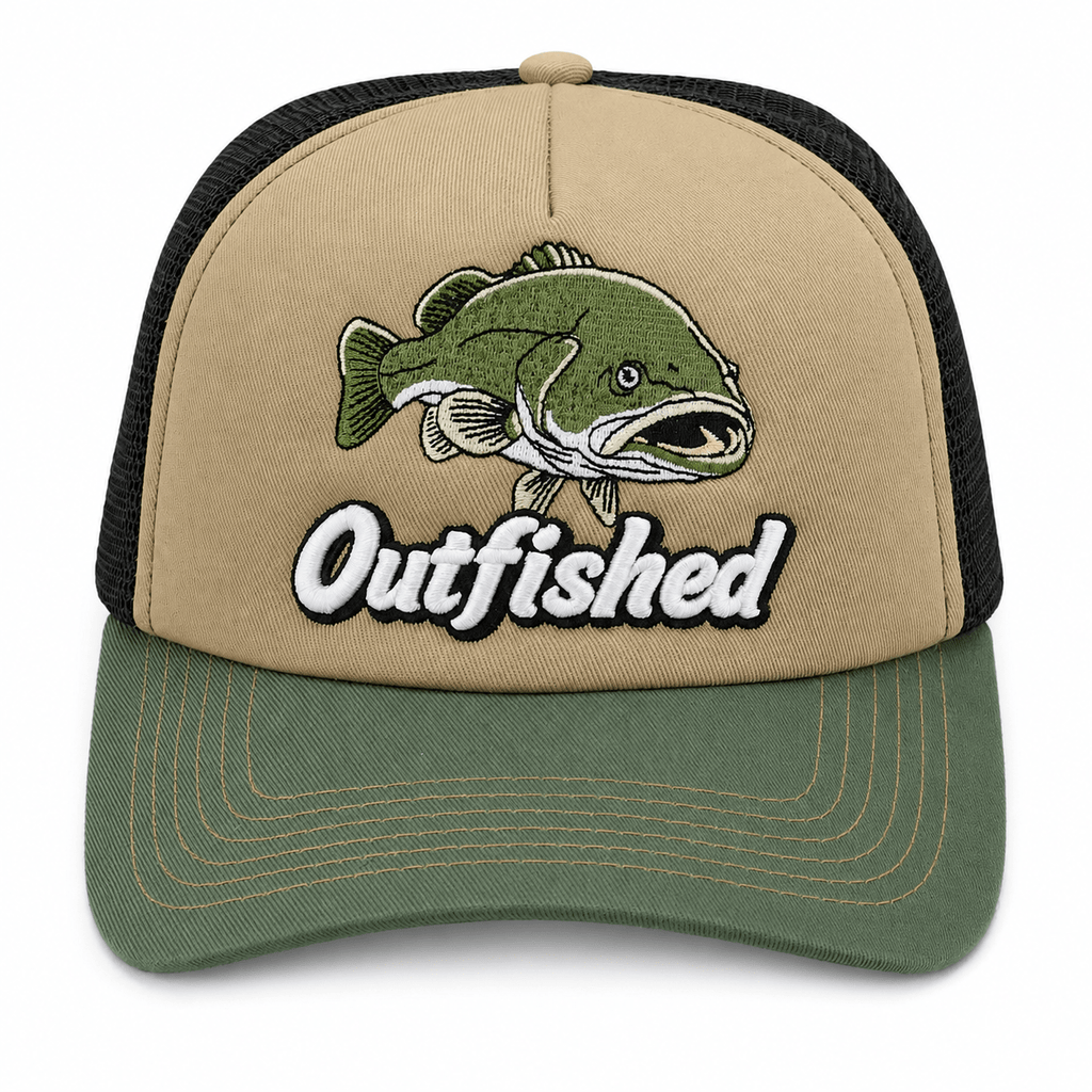 Front view of The Goodoo Murray cod fishing trucker cap with embroidered cod artwork