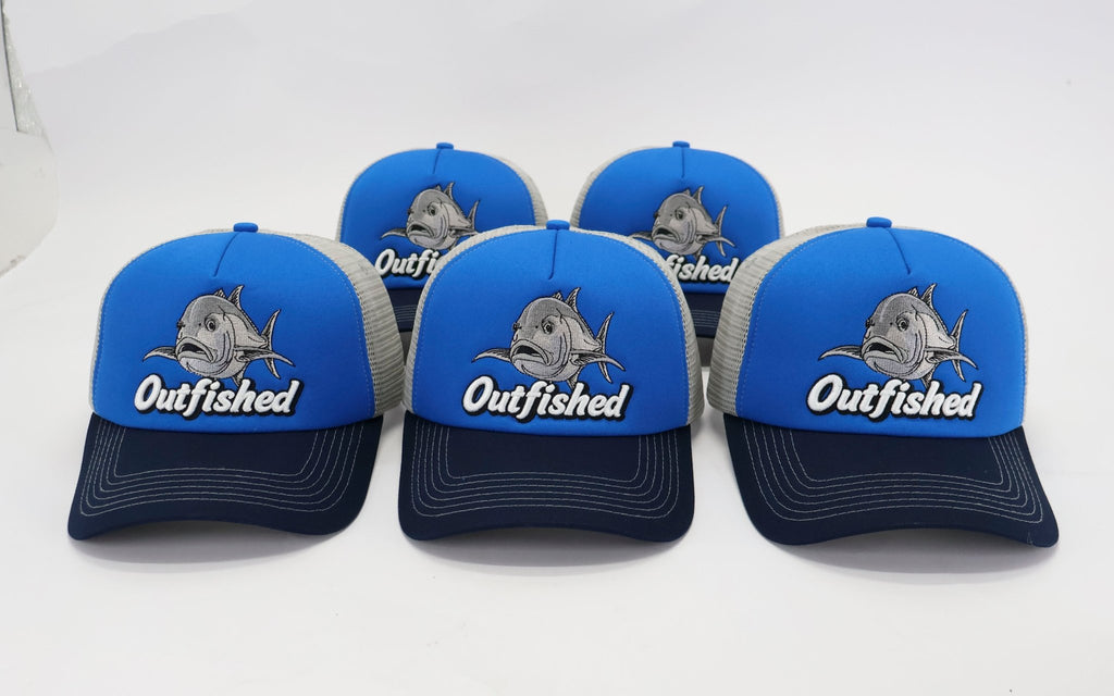 The GT giant trevally fishing hats showing front and breathable mesh back