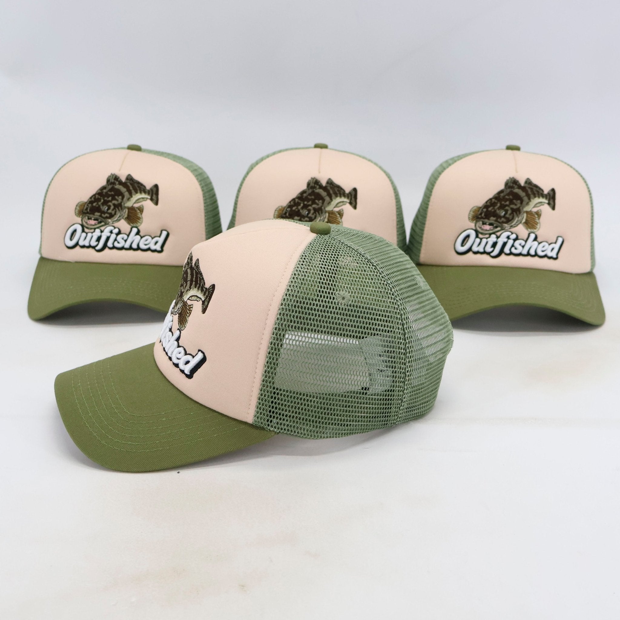 Three Lizard flathead fishing trucker caps – front and side views